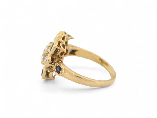 Bague 51 bague marguerite victorienne t51 sertie diamants 1.21ct saphir or jaune 18k 58 Facettes 270500