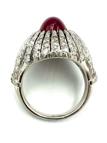 Bague Bague Art-Déco ornée d'un rubis birman naturel étoilé et de diamants 58 Facettes