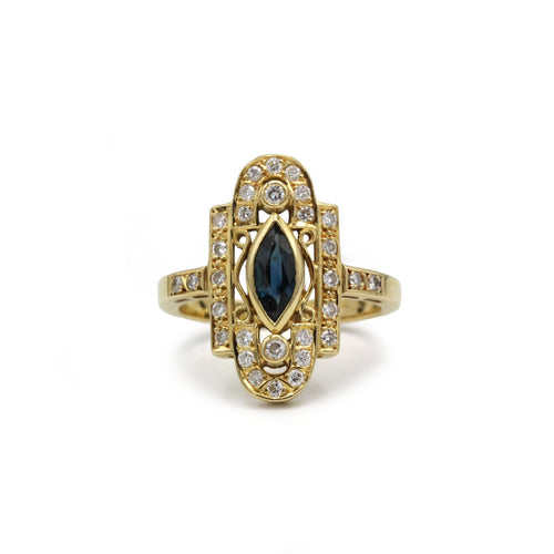 Bague 58 Bague Marquise - Or jaune, Diamants & Saphir 58 Facettes 250462R