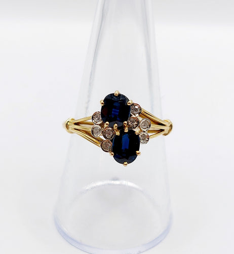 复古戒指 Toi & Moi 18k黄金 蓝宝石和钻石 