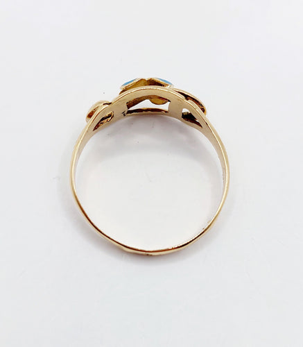 Bague 60.5 Bague victorienne or jaune, trèfle à quatre feuilles et émail bleu (circa 1890) 58 Facettes A05633