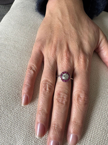 Bague 61 Bague Art Déco en platine, diamant ancien et rubis synthétiques 58 Facettes