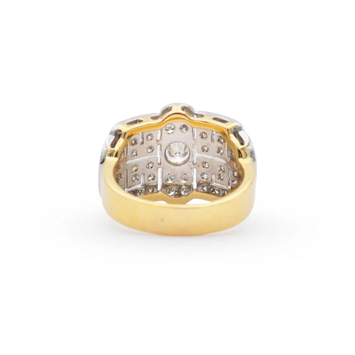 Bague Bague en or jaune sertie d'un diamant central de 0,93 ct et d'un pavé de diamants. 58 Facettes 17309