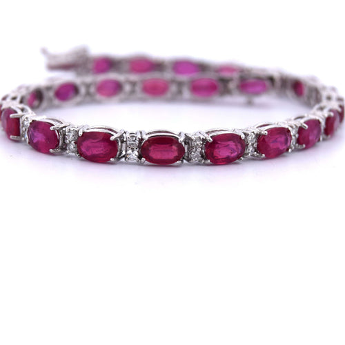Bracelet Bracelet Tennis - Or Blanc - Rubis et Diamants 58 Facettes