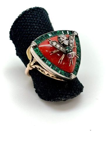 Bague 53 Bague ancienne abeille corail diamants 58 Facettes M9101