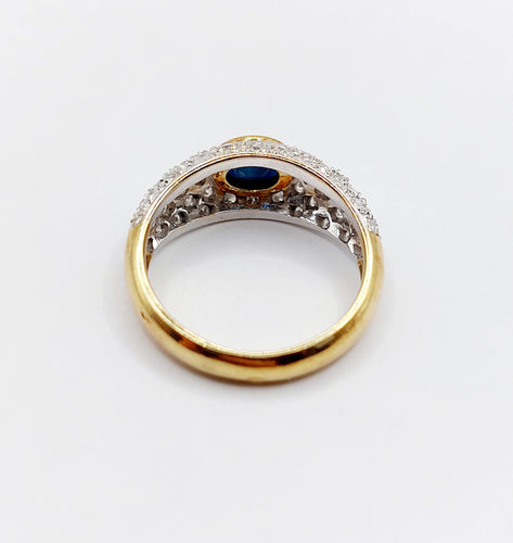 Bague 51 Bague jonc vintage or jaune 18k saphir naturel et pavé de diamant 58 Facettes A06171