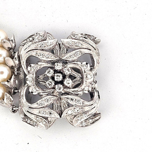 Bracelet Bracelet de perles avec fermoir en or blanc 18 carats et diamants 58 Facettes