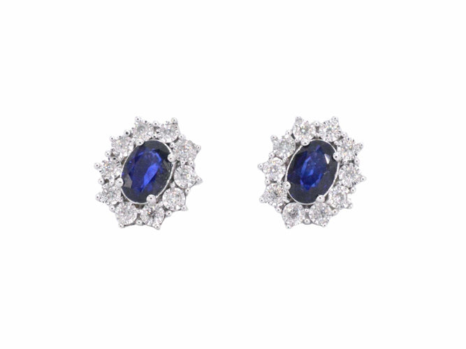 Boucles d'oreilles Boucles d'oreilles en or blanc avec diamants et saphir 58 Facettes 2297