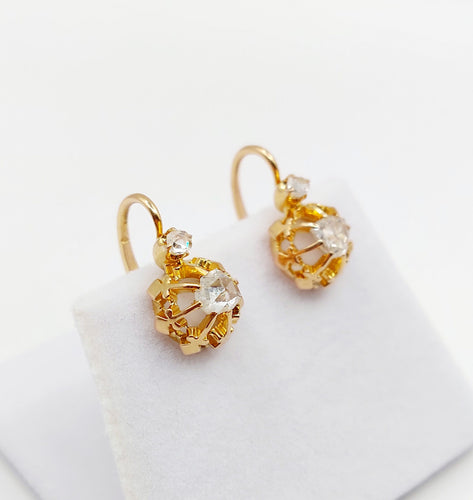 Dormeuses victoriennes or rose, diamants taille rose (circa 1880) 58 Facettes A06212