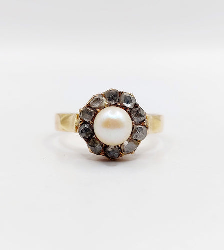 Bague 56 Bague marguerite antique or rose 18k perle et diamants taille roses (circa 1900) 58 Facettes A06199