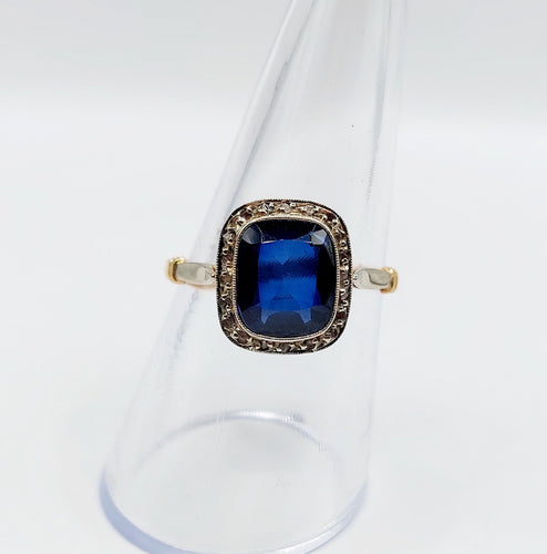 Bague 59 Bague art déco or jaune, saphir synthétique et diamants 58 Facettes B01002