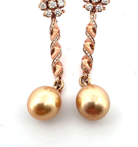 Boucles d'oreilles Boucles d'oreilles en or rose avec perles d'or et diamants 58 Facettes