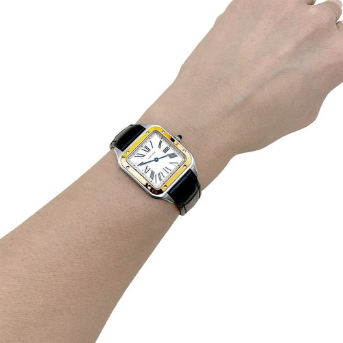 Montre Montre Cartier, "Santos-Dumont", or, acier, cuir. 58 Facettes 35182