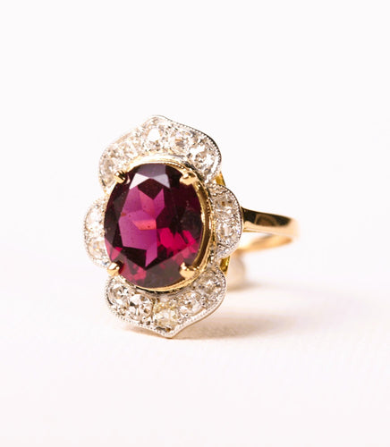 Bague 54 Bague marguerite rhodolite et diamants en or jaune 58 Facettes