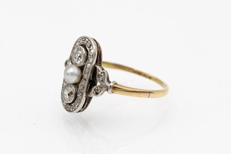 Bague 53 Bague de style Art déco avec perle et diamants 58 Facettes 10077