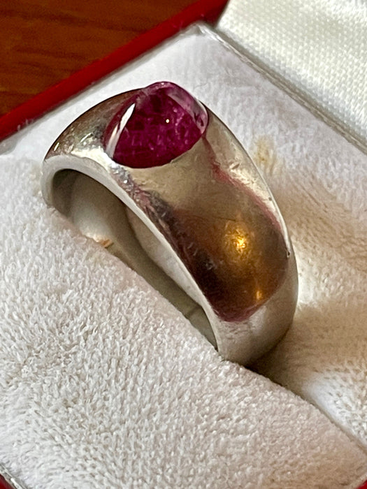 Bangle ring platinum Burmese ruby cabochon