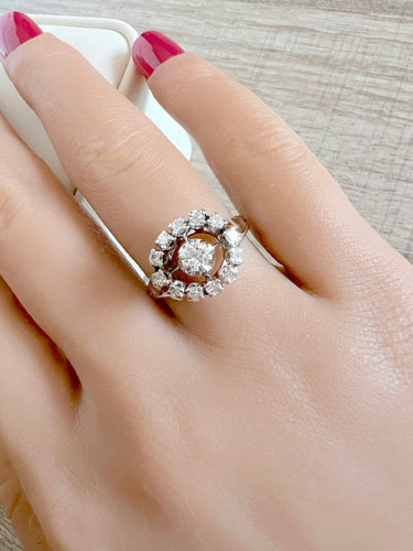 Bague ancienne diamants or gris 18K et platine 950/1000 58 Facettes 1750