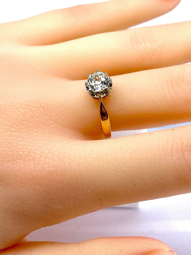 Bague 56 Bague solitaire en or jaune et platine, diamant 58 Facettes AB478