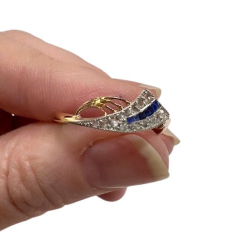 56 bague design en or et platine avec diamants et saphirs 58 Facettes A700