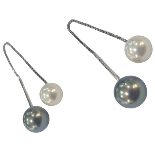 Boucles d'oreilles Damiani - Boucles d’oreilles perles de culture noires et blanches en or blanc 18k 58 Facettes E15