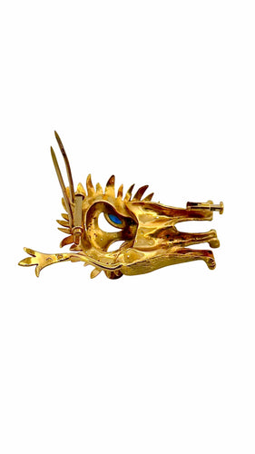 Broche Broche petit Lion en or jaune 18 carats et saphirs 58 Facettes