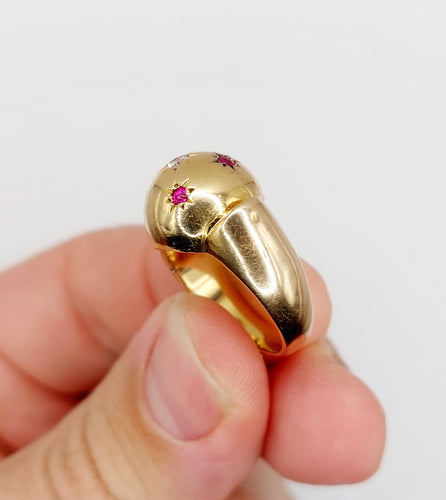 Bague 53 Bague art déco dôme bombé or rose diamant et rubis serti étoilé 58 Facettes A04368