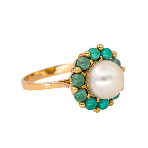 Bague 52 Bague  Marguerite  Or jaune Perle, Turquoise 58 Facettes 4462733CN