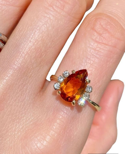 Bague 55.5 Bague or jaune citrine et diamants 58 Facettes