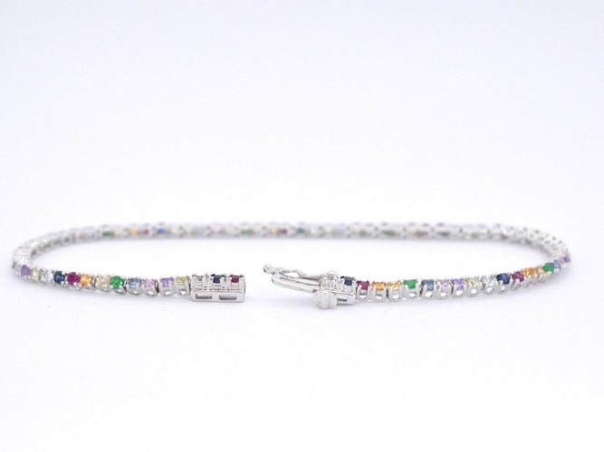 Bracelet Bracelet tennis en or blanc avec pierres précieuses multicolores 58 Facettes 2292