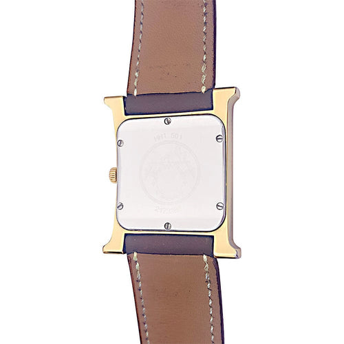 Montre Hermès,"Heure H", plaqué or, acier sur cuir. 58 Facettes 33734
