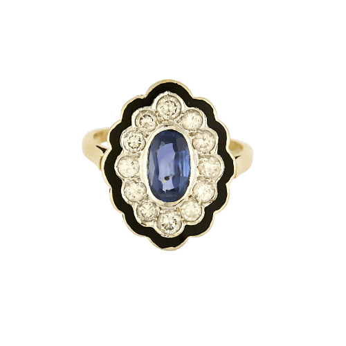 黄金戒指，蓝宝石，钻石和缟玛瑙 