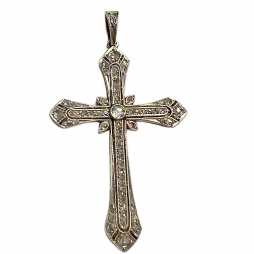 Pendentif Croix Art Déco 1920-1925 en or et platine diamants 58 Facettes Q42B