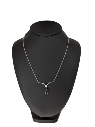 Collier Collier en or blanc certifié IGI avec saphir et diamant 58 Facettes