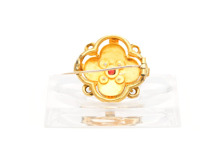 Broche Broche Napoléon III en or jaune 18 carats sertie de perles, de rubis et de diamants "taille" brillant (+-0.1ct) 58 Facettes 22566