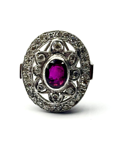 Bague 53 Bague Art Déco en platine sertie de rubis et de diamants (1,52 ct), ornée d'un motif en grappe. 58 Facettes Q407B