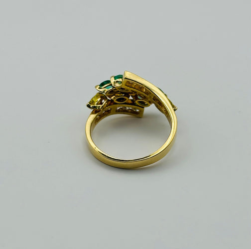 Bague Bague en or jaune avec émeraudes et diamants fantaisie 58 Facettes P30001