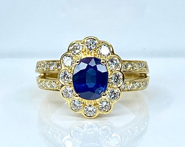 Bague 52 Bague marguerite en or jaune 18 carats, saphir et diamants 58 Facettes AB494