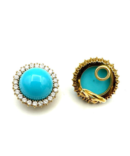 Boucles d'oreilles Paire de boucles d’oreilles or jaune, turquoises et diamants 58 Facettes