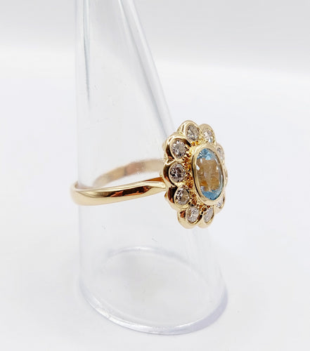 Vintage ring Daisy in 18k gold and blue spinel, diamonds 