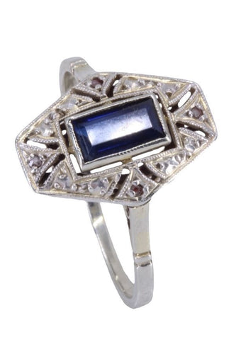 Bague 53 Bague art-déco saphir et diamant 58 Facettes 085851