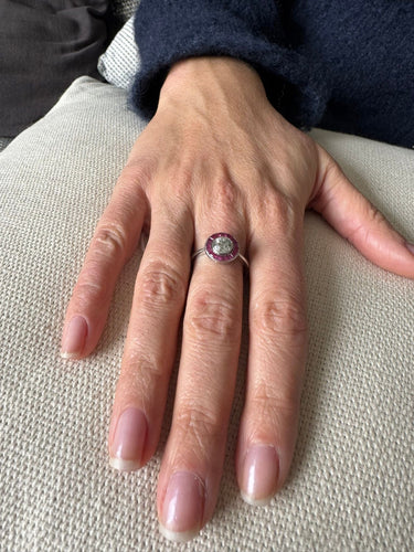 Bague 61 Bague Art Déco en platine, diamant ancien et rubis synthétiques 58 Facettes