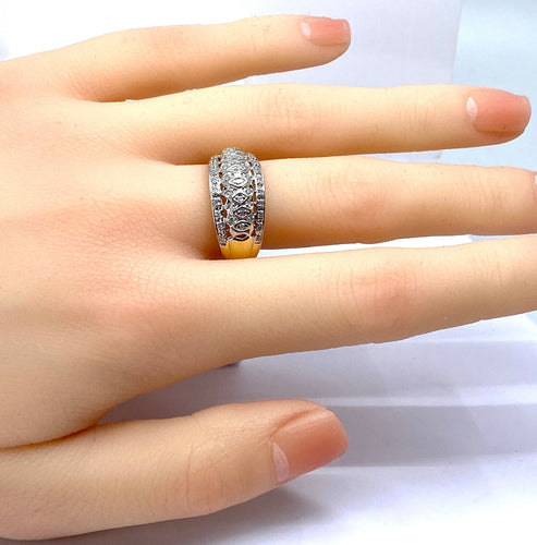 Anel jonc em ouro amarelo e diamantes 