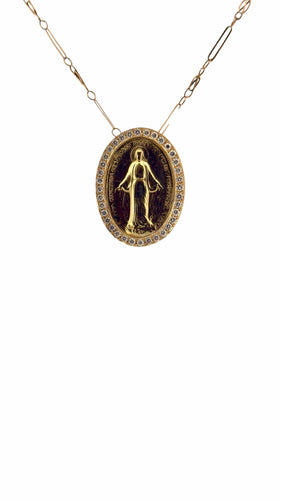 Collier Pendentif médaille miraculeuse or et diamants sur chaine coulissante 58 Facettes