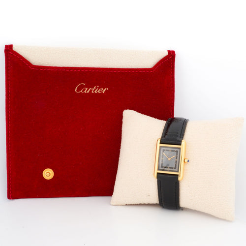 Montre Cartier - Montre Tank Must cadran gris chemin de fer en vermeil 58 Facettes