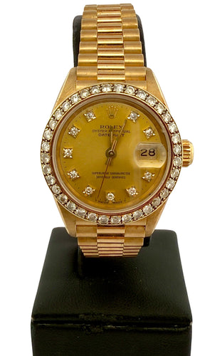 Montre Rolex Lady Oyster perpetual date juste en or et diamants 58 Facettes