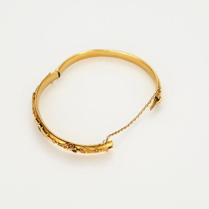 Yellow gold sapphire diamond bangle bracelet