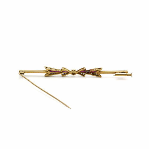 Broche Broche Art Déco Ruban - Or, Platine, Rubis, Perle et Diamants 58 Facettes 250379R