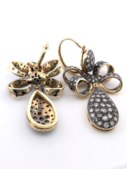 Boucles d'oreilles Boucles d'oreilles en or jaune et argent avec diamants 58 Facettes