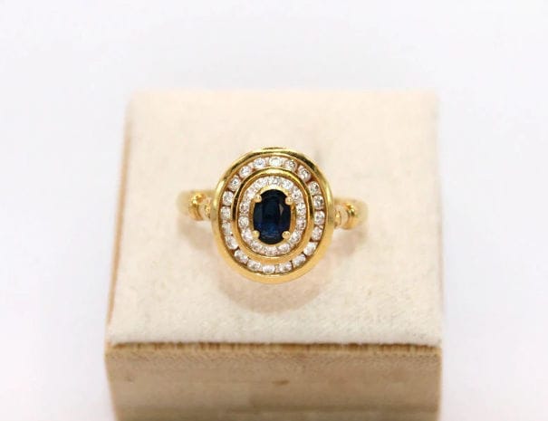 Bague 57 Bague Pompadour Vintage or jaune saphir diamants 58 Facettes