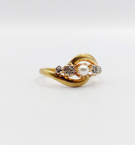 Bague 50.5 Bague or jaune, perle et diamants taille rose (circa 1900) 58 Facettes A06052